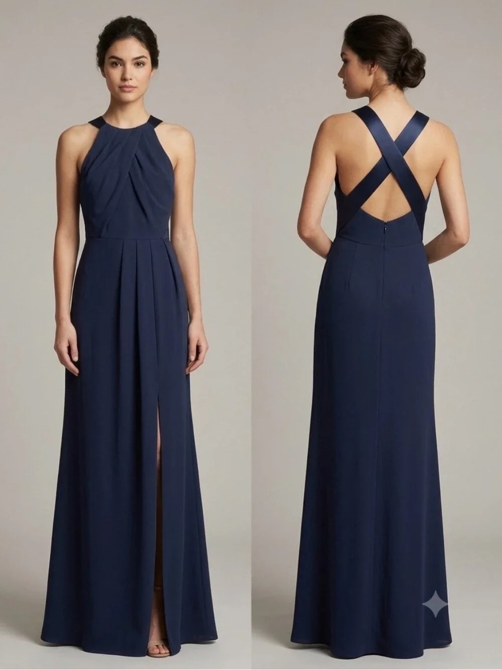 White by Vera Wang High Neck Gown with Midnight Navy Blue Size 8